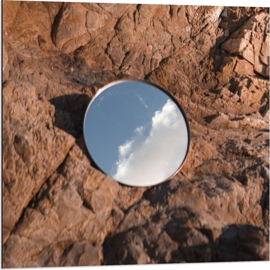 Dibond - Spiegeltje op Rotsen - 80x80cm Foto op Aluminium (Met Ophangsysteem)