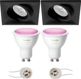 Pragmi Qiundo Pro - Inbouw Vierkant - Mat Zwart - Kantelbaar - 80mm - Philips Hue - LED Spot Set GU10 - White and Color Ambiance - Bluetooth - BES LED