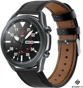 Leer Smartwatch bandje - Geschikt voor  Samsung Galaxy Watch 3 - 45mm bandje leer - strak-zwart - Strap-it Horlogeband / Polsband / Armband
