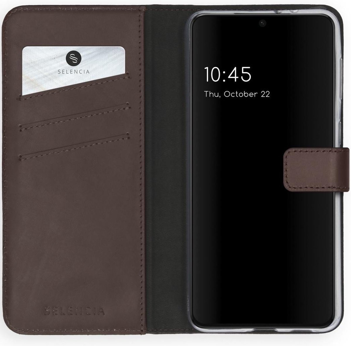 Selencia Hoesje Geschikt voor Samsung Galaxy S21 Plus Hoesje Met Pasjeshouder - Selencia Echt Lederen Bookcase - Bruin