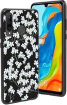 iMoshion Hoesje Geschikt voor Huawei P30 Lite Hoesje Siliconen - iMoshion Design hoesje - Wit / Zwart / White Flowers