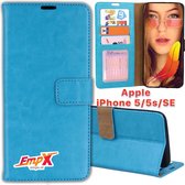 EmpX.nl iPhone 5/5s/SE Turqoise Boekhoesje | Portemonnee Book Case voor Apple iPhone 5/5s/SE Turqoise | Flip Cover Hoesje | Met Multi Stand Functie | Kaarthouder Card Case iPhone 5/5s/SE Turq