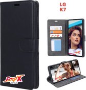 EmpX.nl K7 Zwart Boekhoesje | Portemonnee Book Case voor LG K7 Zwart | Flip Cover Hoesje | Met Multi Stand Functie | Kaarthouder Card Case K7 Zwart | Beschermhoes Sleeve | Met Pasjeshouder