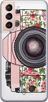 Samsung S21 Plus hoesje siliconen - Hippie camera | Samsung Galaxy S21 Plus case | Roze | TPU backcover transparant