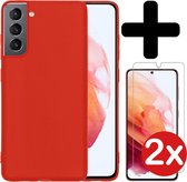 Samsung S21 Plus Hoesje Siliconen Case Rood Met 2x Screenprotector - Samsung Galaxy S21 Plus Hoesje Rood Siliconen Case Cover - Samsung S21 Plus Hoes Siliconen Met 2x Screenprotect