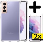 Samsung S21 Hoesje Transparant Met 2x Screenprotector Shockproof - Samsung Galaxy S21 Case - Shockproof Samsung S21 Hoes Met 2x Screenprotector - Transparant