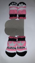 Hondensokken / Kattensokken - Roze / Zwart - Queen Kroon - Antislip - 4 stuks - Maat S - 3x6cm - 1 paar - 4 sokken - Katoen -