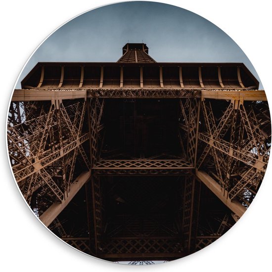 Forex Wandcirkel - Onderkant van de Eiffeltoren in Parijs  - 50x50cm Foto op Wandcirkel (met ophangsysteem)