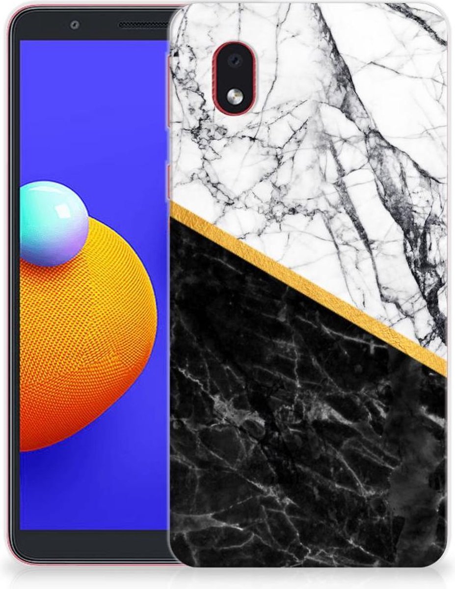 Samsung Galaxy A01 Core TPU Siliconen Hoesje Marmer Wit Zwart - Origineel Cadeau Man