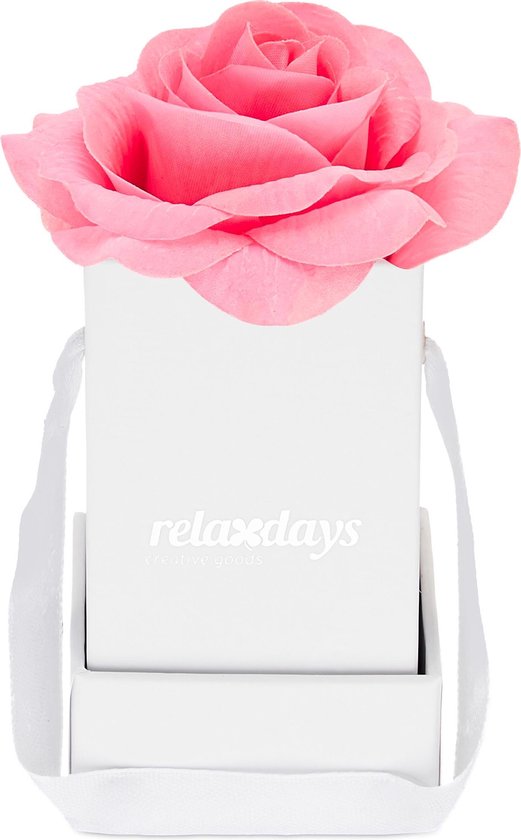 Relaxdays flowerbox 1 roos - rozenbox wit - giftbox - Valentijn - cadeaubox - kunstbloem - roze