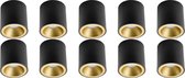 Opbouwspot 10 Pack - Pragmi Cliron Pro - GU10 Fitting - Opbouw Rond - Mat Zwart/Goud - Aluminium - Verdiept - Ø90mm - BES LED