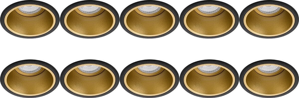 Spot Armatuur 10 Pack - Pragmi Minko Pro - GU10 Inbouwspot - Rond - Zwart/Goud - Aluminium - Verdiept - Ø90mm