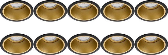 Spot Armatuur 10 Pack - Pragmi Minko Pro - GU10 Inbouwspot - Rond - Zwart/Goud - Aluminium - Verdiept - Ø90mm