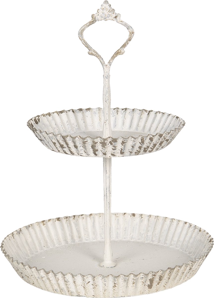 Clayre & Eef Etagère Ø 19x26 cm Wit Ijzer Rond Taartplateau op voet Serveerschaal