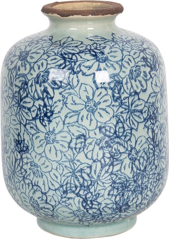 Clayre & Eef Vase Ø 10x15 cm Bleu Céramique Rond Pot de fleurs d'intérieur