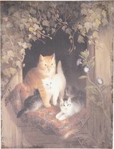 Clayre & Eef Schilderij 55*3*73 cm Meerkleurig Jute Rechthoek Katten Muurdecoratie