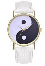 Hidzo Horloge Yin Yang Ø 39 - Wit/Zwart - Kunstleer