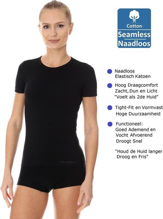 Brubeck Comfort Dames Ondergoed T-Shirt - Naadloos Shirt Elastisch Katoen - Zwart M