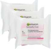 Garnier SkinActive Reinigingsdoekjes - 3 x 25 stuks - Met Rozen Extract - Normale tot Droge Huid - Voordeelverpakking