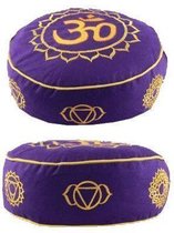 Meditatiekussen goud/violet 7 chakra's geborduurd - Violet - Katoen - Boekweit - 33x17 - Geel