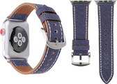 Apple watch denim bandjes van By Qubix - 42mm / 44mm - Donker blauw - Leren bandje - Horloge lederen denim band - Eenvoudig te wisselen!