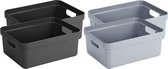Set van 4x stuks opbergboxen/opbergmanden 24 liter kunststof zwart en blauwgrijs - Formaat per box:  45,3 x 35,4 x 18,3 cm