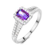 Twice As Nice Ring in zilver, amethyst gekleurde baguette zirkonia, kleine witte zirkonia 58