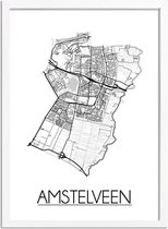 Amstelveen Plattegrond poster A4 + fotolijst wit (21x29,7cm) - DesignClaud