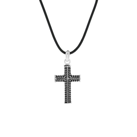 Collier homme en caoutchouc avec pendentif croix en acier | bol.com