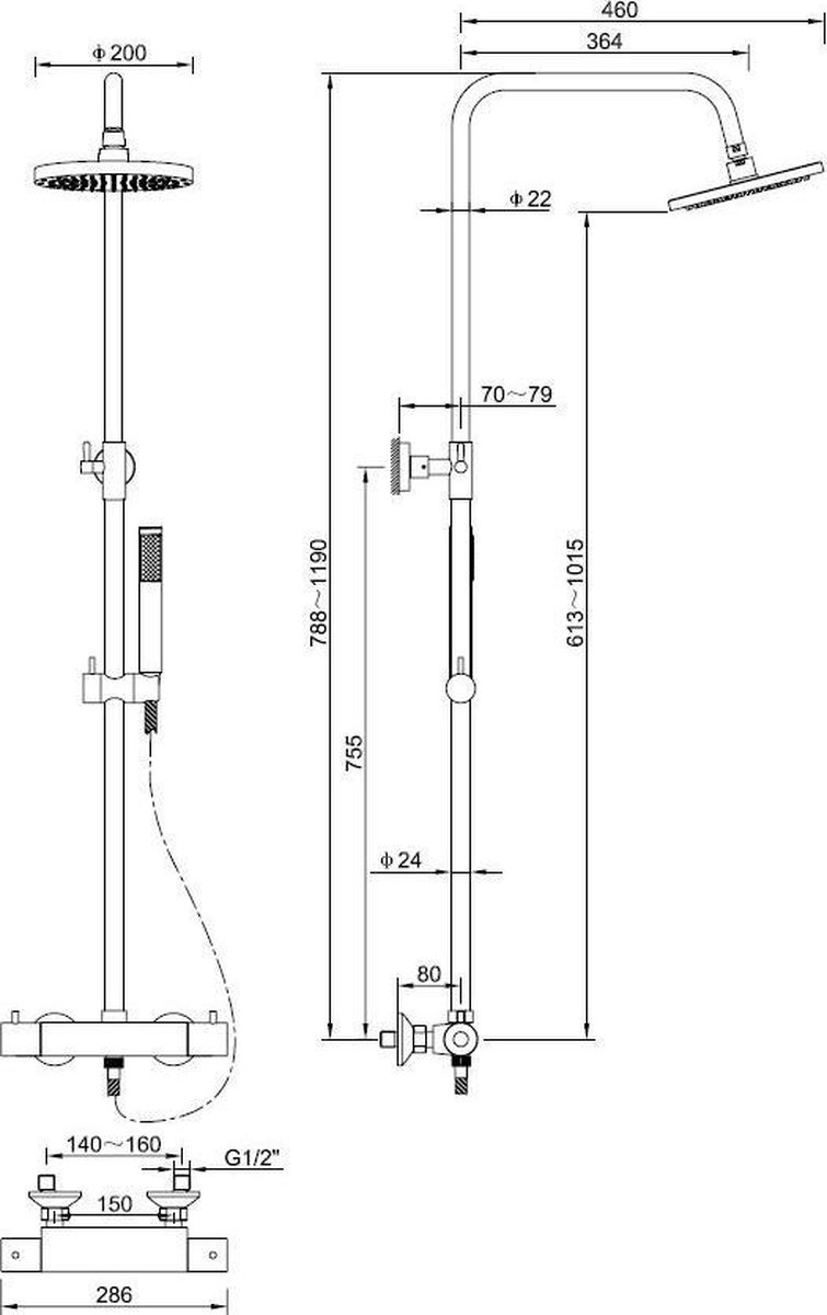 Wiesbaden Caral Set douchette à main 1 jet avec bras mural et Flexible de  douche conique Laiton brossé - sw373300/sw373482/sw392825/ 