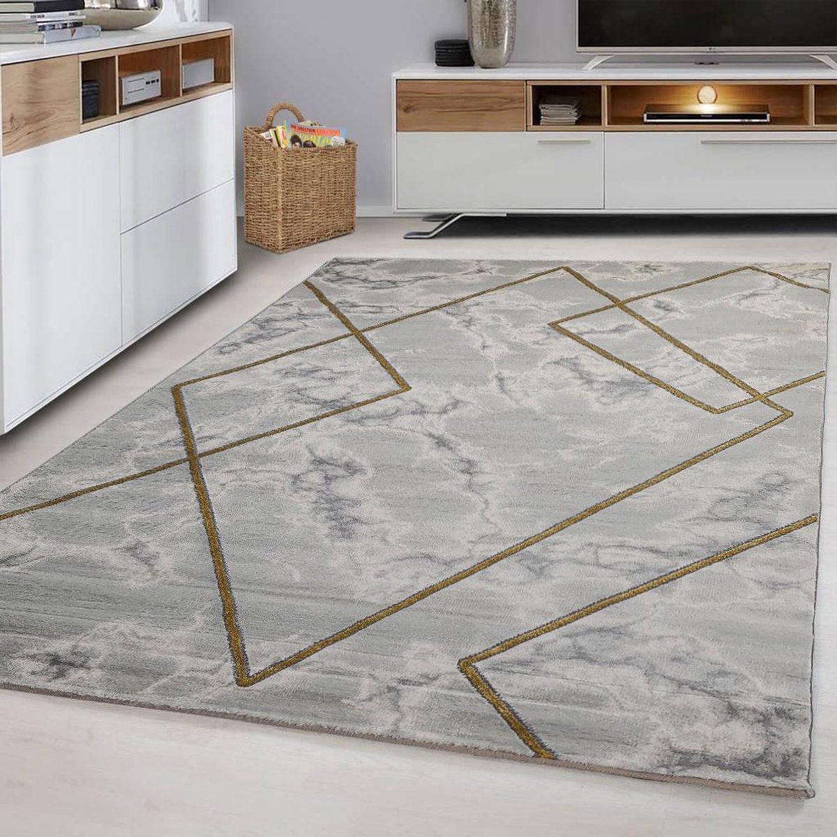 flycarpets Alba Modern Vloerkleed - 120x170cm - Grijs/Goud - Marmer Design