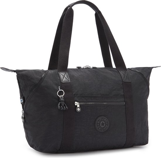 Sac Kipling ART M noir avec fermeture éclair, poche avant et porte-clés singe Kipling.