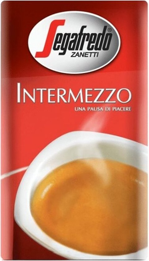 Segafredo Zanetti Intermezzo UNA PAUSA DI PIACERE, rode verpakking met afbeelding van kopje koffie.