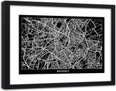 Foto in frame , Plattegrond Brussel , 120x80cm , Zwart wit , wanddecoratie