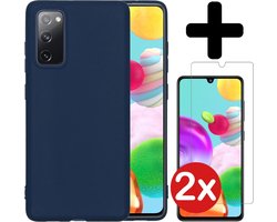 Hoesje - Met 2x Screenprotector - Geschikt voor Samsung Galaxy A41 - Sterk & Shockproof - Telefoon Hoes - Back Cover - Siliconen Case - Telefoonhoes - Donkerblauw