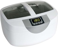 Perel Ultrasoon reiniger 2.6 L, ultrasonic cleaner 35 kHz, sieradenreiniger voor brillen horloges gebit munten sleutels, rvs tank, digitale timer, krasvrij, wit