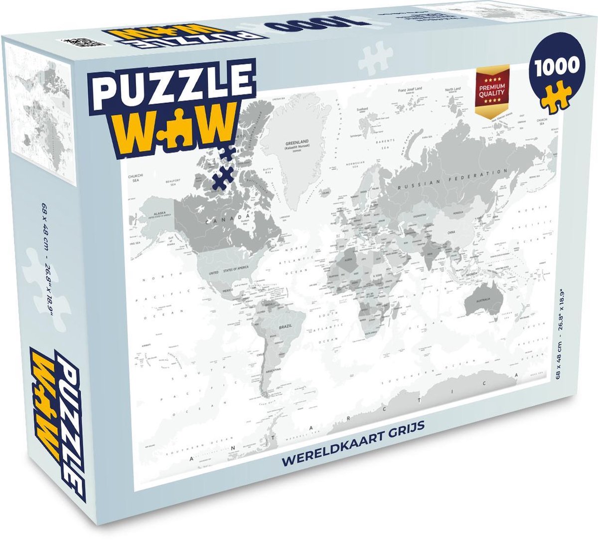 Afbeelding van product Puzzel 1000 stukjes volwassenen Eigen Wereldkaarten 1000 stukjes - Wereldkaart grijs - PuzzleWow heeft +100000 puzzels