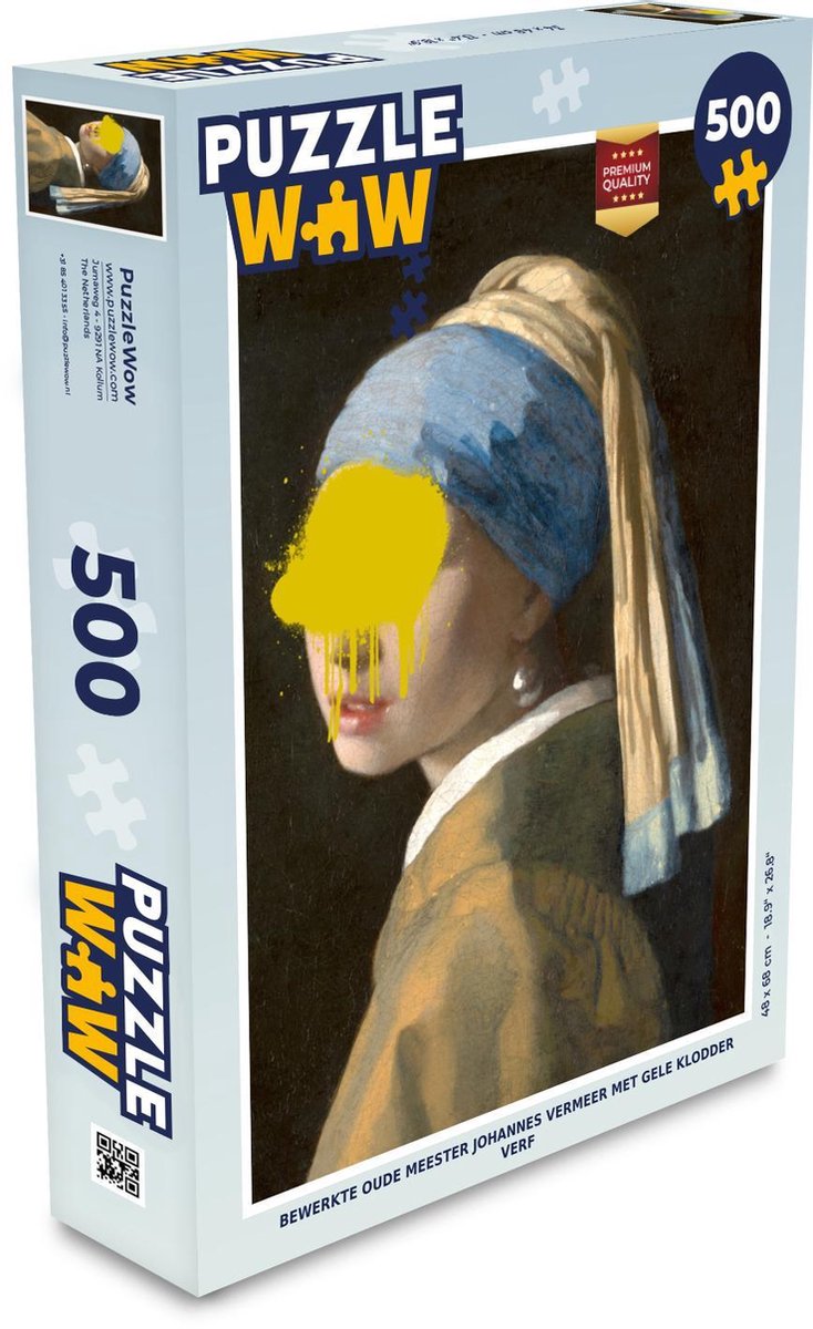 Puzzel 500 stukjes Oude meesters - EB - Meisje met de parel van oude meester Johannes Vermeer met gele klodder verf puzzel 500 stukjes  - PuzzleWow heeft +100000 puzzels - PuzzleWow