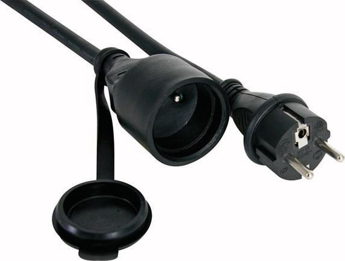 HQ-Power Verlengkabel, met krimpkous, H05RR-F 3G2.5, 3 m, 16 A/230 V, 3680 W, type E/F, IP44, rubber, zwart