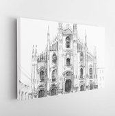Onlinecanvas - Schilderij - Pencil Drawing Cathedral Milano Outline Style Art Horizontal Horizontal - Multicolor - 30 X 40 Cm