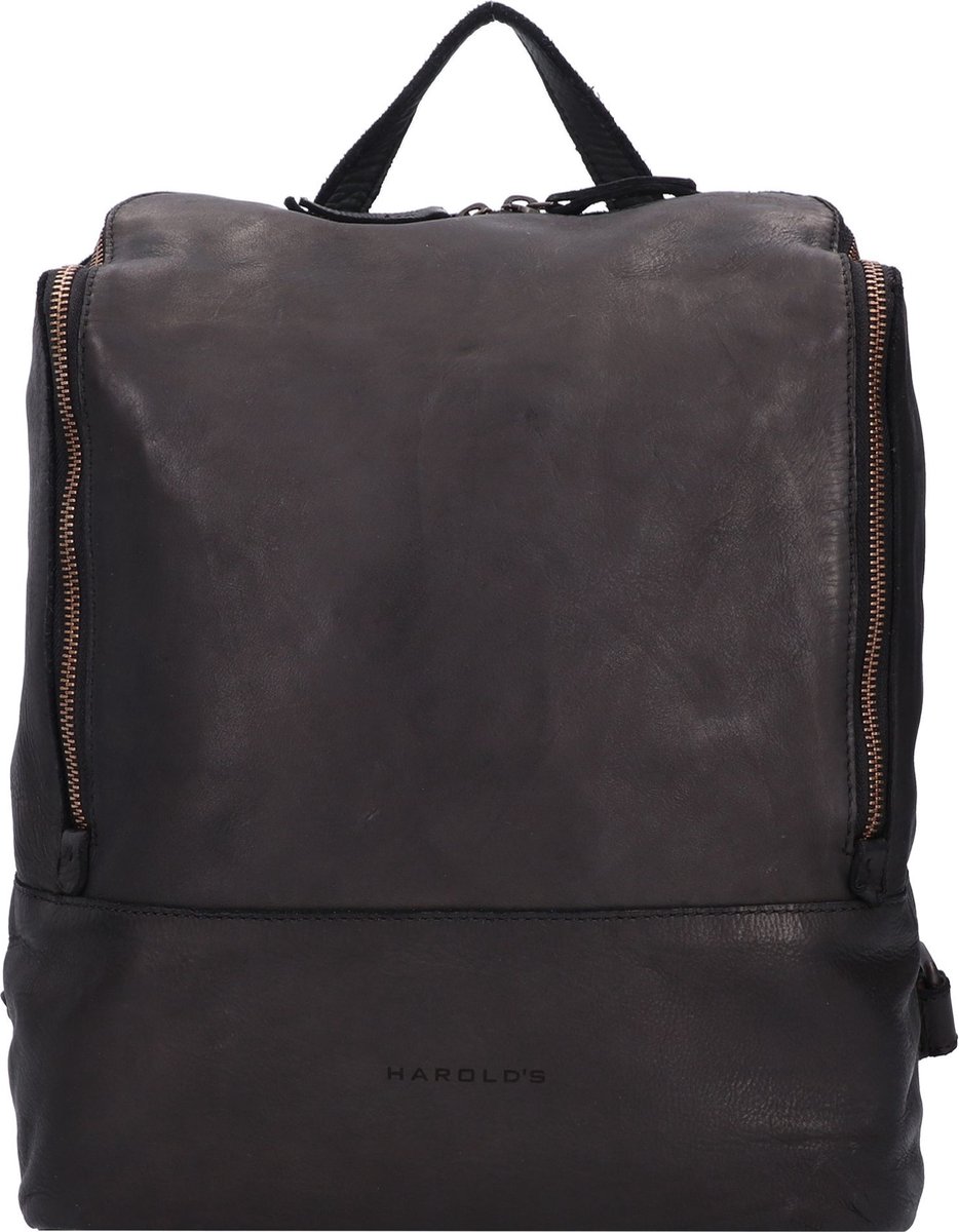 HAROLD'S Leren Laptop rugzak Rugzak met laptopvak Submarine Notebook Backpack Black Zwart