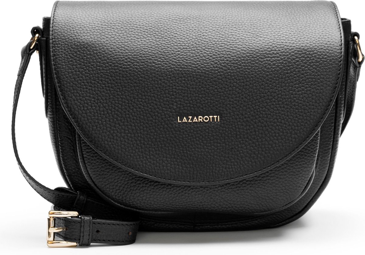 Lazarotti Leren Schoudertas Bologna Leather Lady Top-2 Black Zwart