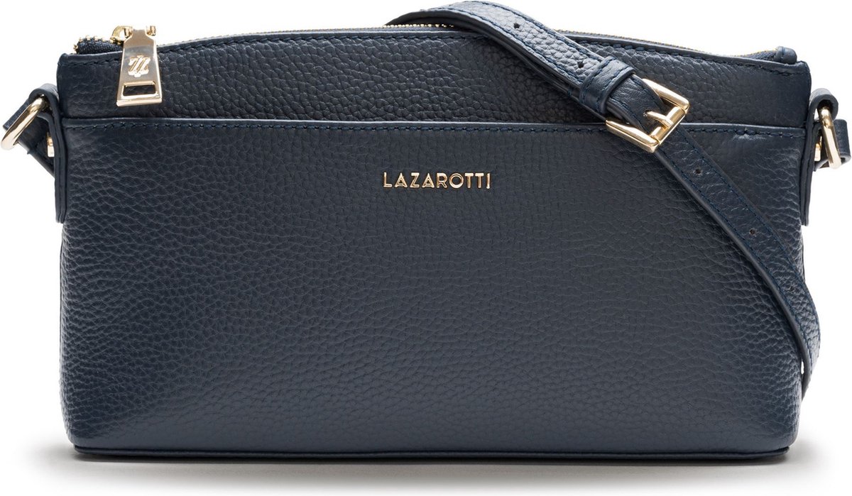 Lazarotti Leren Schoudertas Bologna Leather Crossbody Bag Navy Donkerblauw