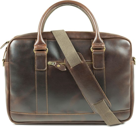 BUCKLE & SEAM Cuir Sac de bureau Sac d'ordinateur portable pour ordinateur portable Everett Dot Business Bag Brown Marron foncé