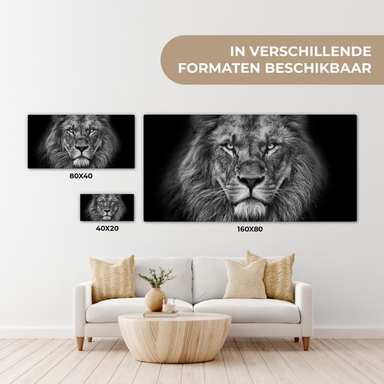 Tableau sur toile - Animaux sauvages - Lion - Zwart - Wit - Décoration murale - Toile - 80x40 cm - Salon - Toile Canvasdoek