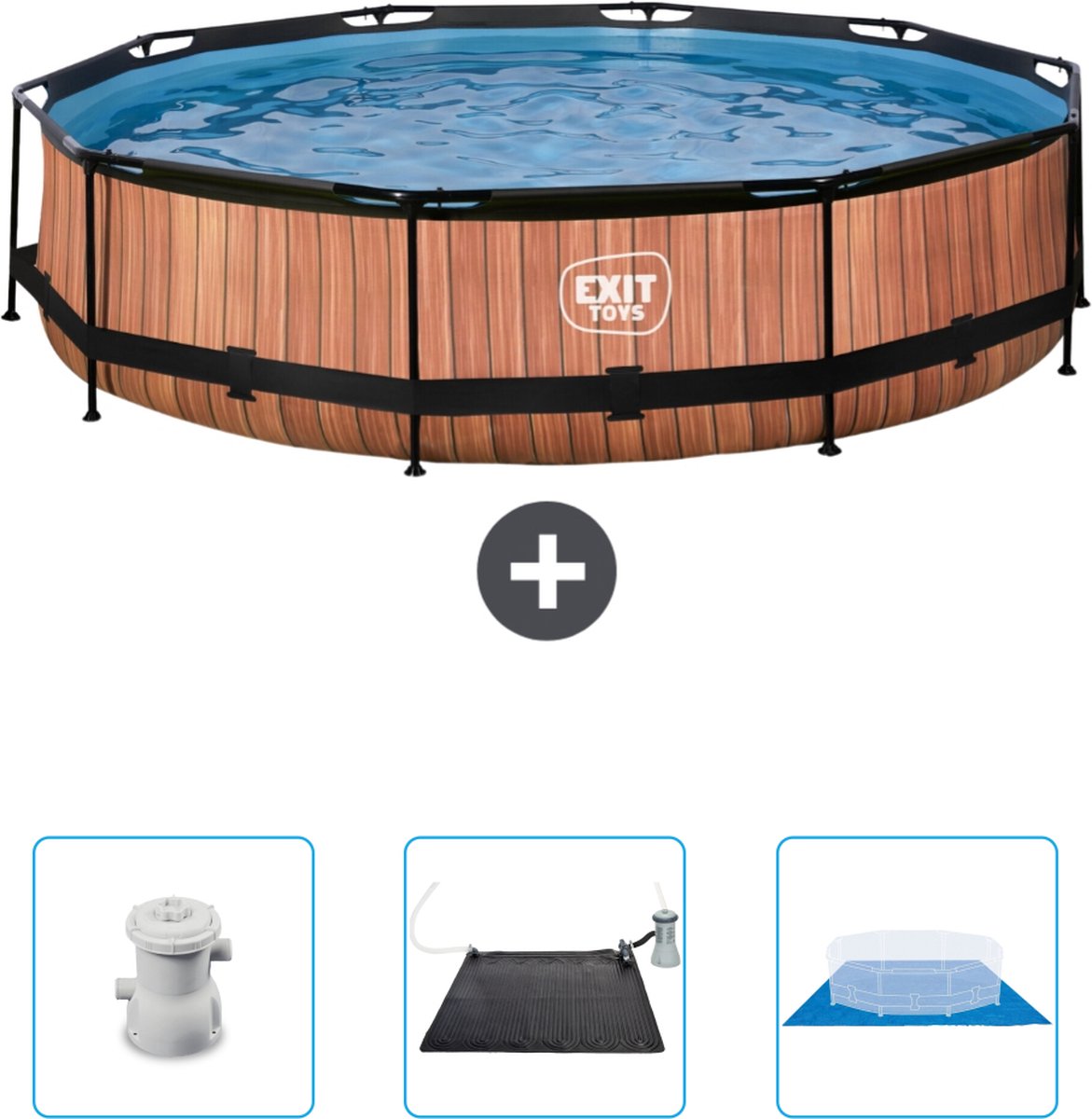 EXIT Rond Wood Frame Zwembad – 360 x 76 cm – Inclusief Pomp – Solar Mat – Grondzeil – Nu extra voordelig EXIT Rond Wood Frame Zwembad – 360 x 76 cm – Inclusief Pomp – Solar Mat – Grondzeil – Nu extra voordelig