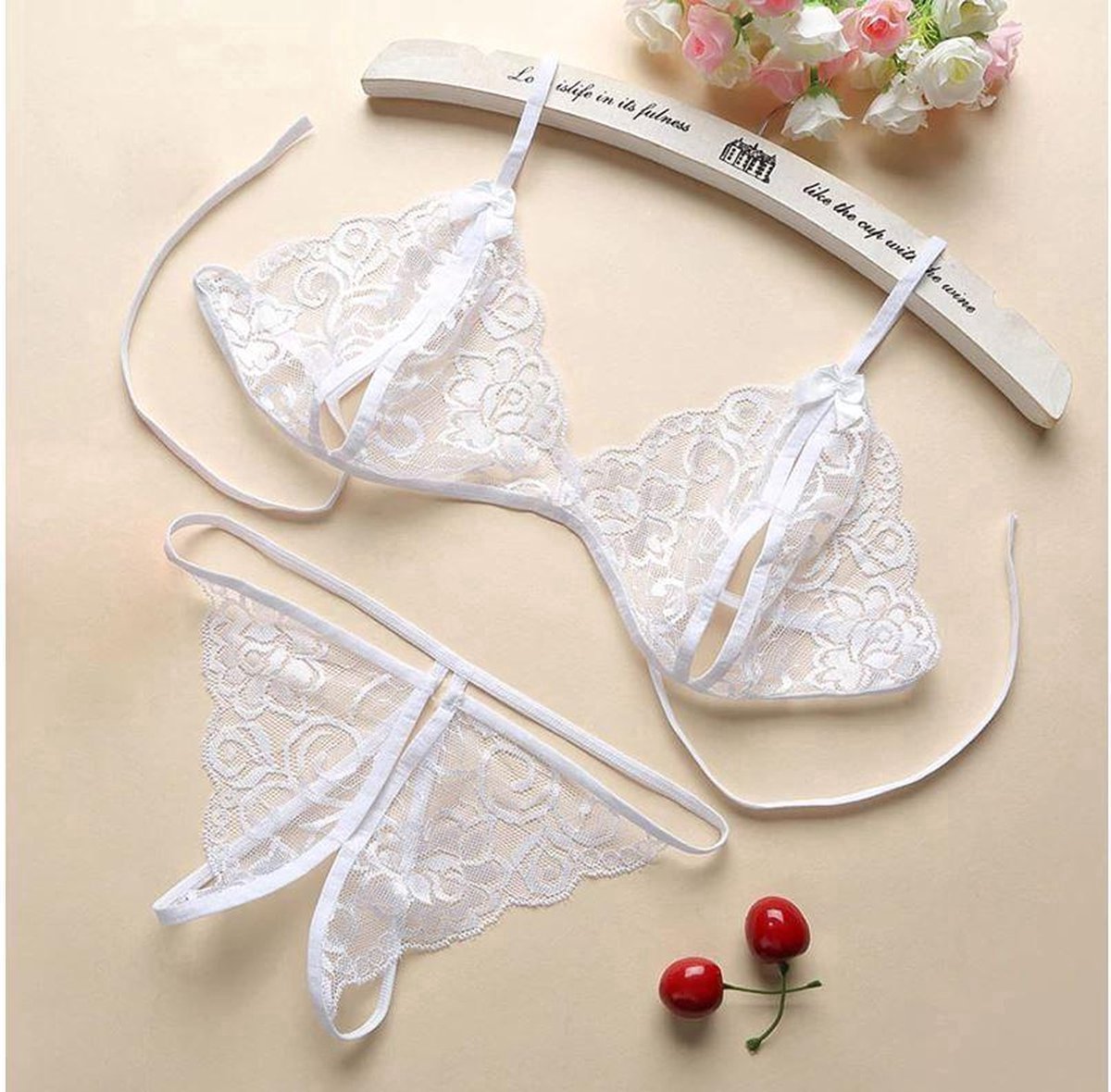 Goedkoopste Finnacle - Verleidelijke Kanten Lingerie | Open kruis | Wit | Sexy Hot | Erotische Set | Vrouwen Kant | Transparante Lingerie | Sexy Kostuums | Nachtkleding | Babydoll | Open Cup Beha