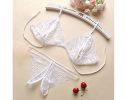 Finnacle - Verleidelijke Kanten Lingerie | Open kruis | Wit | Sexy Hot | Erotische Set | Vrouwen Kant | Transparante Lingerie | Sexy Kostuums | Nachtkleding | Babydoll | Open Cup Beha