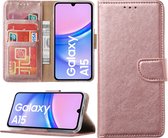 Hoesje geschikt voor Samsung Galaxy A15 bookcase met pasjeshouder - Rosé goud