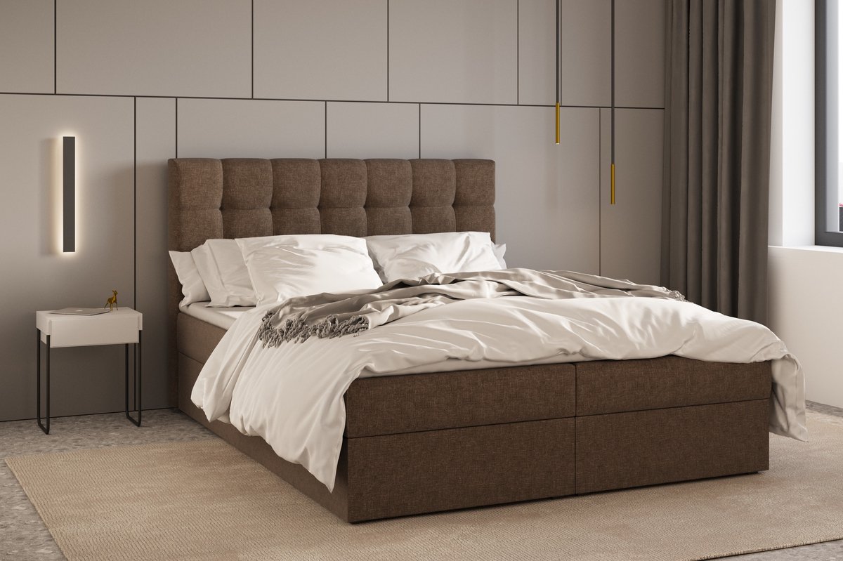 AJE Meubles B.V. Boxspring Bed 05 - Luxe en Comfort - Inclusief Topmatras - Verkrijgbaar in Meerdere Maten - Boxspringbed 05 (Bruin - Hugo 24, 140x200 cm)
